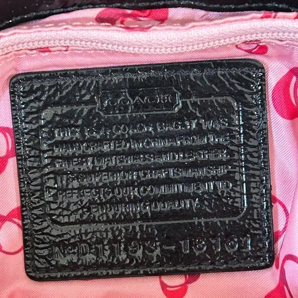 COACH POPPY GLOSSY PATENT LEATHER BAG PURSE 18161 BLACK 2 STRAPS CROSSBODY - Picture 11 of 15